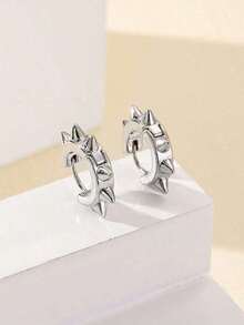 1pair Cool & Punk Style Spike Shaped Zinc Alloy Stud Earrings - A - 查看 1