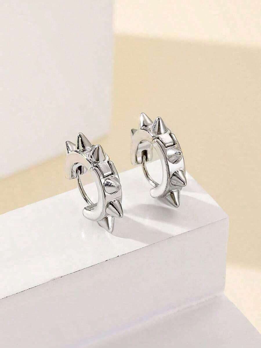 1pair Cool & Punk Style Spike Shaped Zinc Alloy Stud Earrings - A - 查看 1