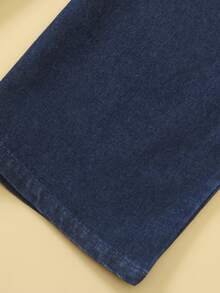 2pcs/Set Tween GirlsFashionable Denim Outfit, Includes Bowknot Camisole Top And Wide Leg Jeans Pants, Summer - Dark Wash - View 6