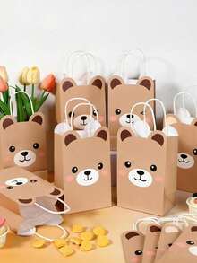 10pcs/5pcs/1pc Bear Theme Party Gift Bags, Bear Shaped Paper Tote Bags Suitable For Bear Theme Party Supplies, Fashion Shopping Bags, Anniversary Celebration, Gift Packaging Bags, Birthday Celebration, Bridal Shower, Wedding, Graduation, Forest Animal Theme Party - One Size Fits All - View 3