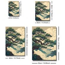 1幅带框/不带框抽象日式松树山景帆布海报，复古自然风景日式禅意墙面艺术印刷品，侘寂复古画作，适用于公寓、客厅、卧室、现代家居装饰 - A - 查看 6