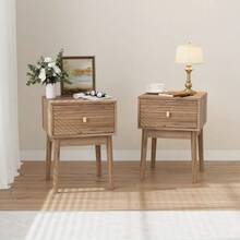 Mid-Century Walnut Bedside Table, Bedroom Nightstand, Bedside Table With Metal Handles, 40 X 40 X 55 Cm, 2 Pieces - 駝色 - 查看 12