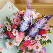 Color Layered 3D Pop Up Birthday Card Flying Butterflies Daisy Blooms Fold Open Handmade Greeting Item - 1 Pc - View 6