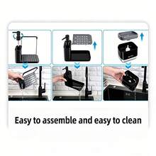 1件套四合一洗洁精收纳套装，厨房水槽带可拆卸支架，液体皂液器，浴室皂液器，黑色 - 多色 - 查看 9