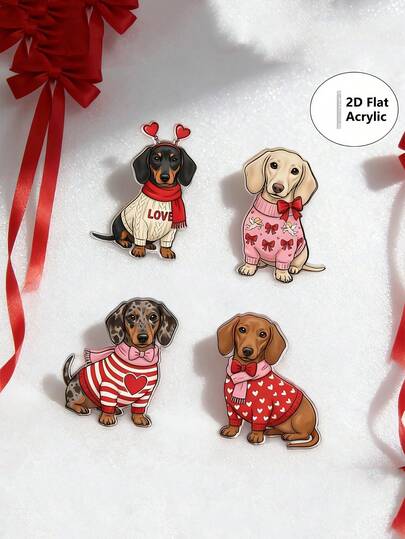 Ghim cài áo hình máy bay 2D - Bộ 4 chiếc ghim cài áo bằng acrylic dễ thương, featuring hình chú chó poodle vui vẻ. Hoàn hảo cho Ngày Valentine. Đây là một phụ kiện hấp dẫn và thời trang, phù hợp để cài lên quần áo và ba lô, lý tưởng cho những người yêu thích quà tặng Ngày Valentine.