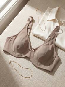 Parifairy Plus Size Dam Khaki Sömlös Dubbelskiktad Tunn Siden-BH Med Bekväma Breda Band, Enkel & Avslappnad Vardagsbruk, Lyft - Kaki - Visa 4
