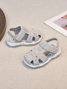 Boys' Summer Closed-Toe Sandals, Hook And Loop Closure Soft Sole Non-Slip Beach Shoes, Protective Toe Easy On/Off Casual Sandals, Versatile Children Shoes - Light Grey - View 7