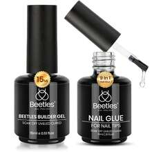Beetles Top Coat Base Gel & Nail Glue Set-3Pcs No Wipe Top Coat Gel Nail Polish & Base Coat With 9 In 1 Nail Glue Shine Effect Long Lasting Soak Off Uv Light Lamp Diy Nail Gifts For Women & Girls - 2PCS 15ML Nail Glue and Builder Nail Gel - 查看 1