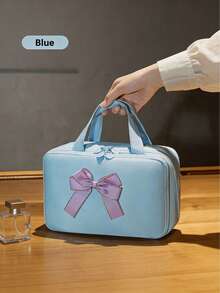 1pc New Multifunctional Large Capacity Waterproof Compartment Travel Makeup Bag With Bow Decor - Multicolor - View 11