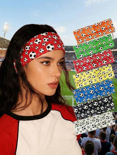 1/7 Pcs Soccer Football Themed Wide Headbands For Women Girls Soccer Fans, Non Slip Stretchy Sweat Wicking Soft Elastic Head Bands, Sports Hair Accessories For Game Day Soccer Match Cheerleading Tailgate Party School Sports Day Gym Workout Running Daily Wear Birthday Party Gift Summer Polka Dot World Cup