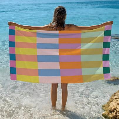 1 Khăn tắm/khăn đi biển in sọc nhiều màu sắc, in một mặt, khăn tắm biển sợi siêu mềm nhanh khô, khăn choàng chống nắng, thảm yoga, khăn thể thao di động cho kỳ nghỉ biển, hồ bơi, thể thao, khăn quà tặng mềm mại thân thiện với da, khăn nhẹ cho phòng tắm và bãi biển.