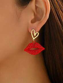 一对性感时尚的火红嘴唇合金耳环，精致独特的礼物，适合女性在情人节、母亲节、海滩度假和日常通勤时佩戴。 - 紅唇耳環 - 查看 5