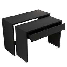 Desk/Shelf + Chest Of Drawers - Compact 2-In-1 Desk, Extendable, Made Entirely Of 1.8 Cm Thick Wood, Equipped With Casters, Flexibly Combinable, Folding Desk - Black + Particleboard - View 7