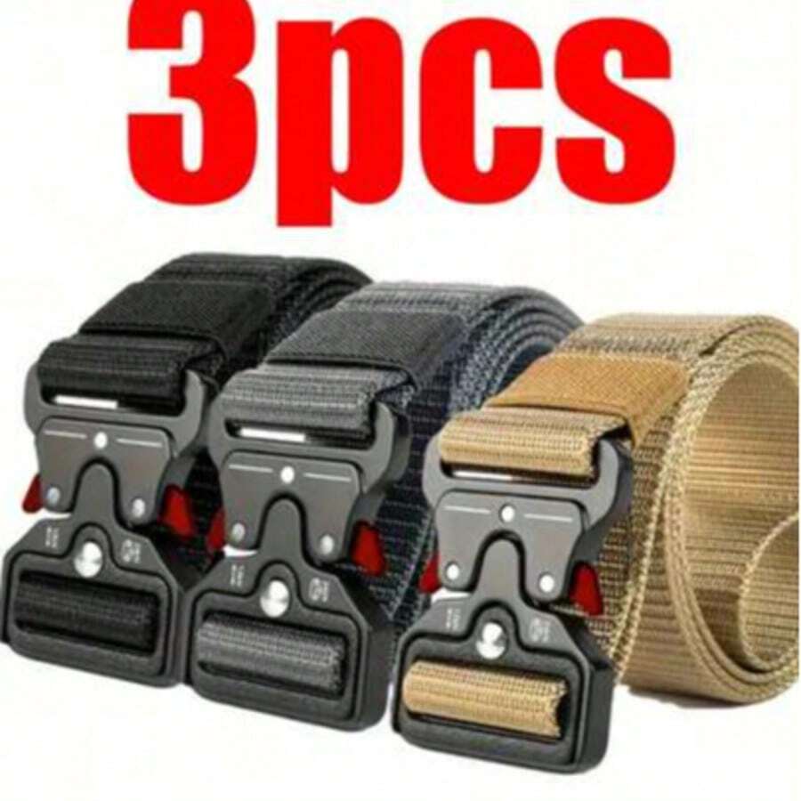 3pcs Outdoor Tactical Belt Set, Multi-Functional Nylon Quick Release Buckle, Hiking Camping Accessories, Sports Accessories, Men's Summer Gift, Suitable For Campus Casual, Business Occasions, Can Be Given To Boyfriend/Husband/Father, Daily Wear - Multicolor - View 1