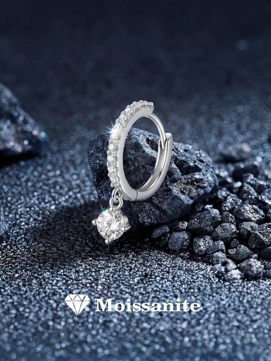 1件925纯银镶嵌莫桑石18K镀金椭圆形夹式耳环，适合女性日常佩戴、婚礼、派对、订婚礼物等场合。 - 銀色 - 查看 1