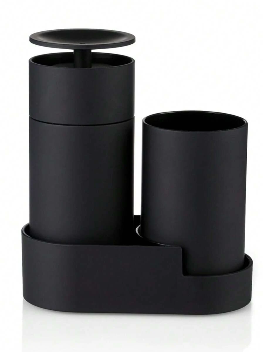Soap Dispenser Set With Tray And Cup (Cup Holder), Suitable For Bathroom And Kitchen Organization - Black - View 1