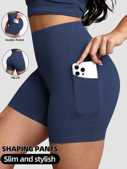 Women's Yoga Shorts With Pockets, High Waist Tummy Control Sports Shorts For Daily Wear, Running, Fitness
