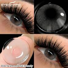 EYESHARE 1副/2片装浅棕色柔和美瞳，打造灰色眼妆，美瞳效果，高品质蓝绿色美瞳，自然舒适，适合日常佩戴或约会，一年抛，14.2毫米 - 水晶灰 - 查看 4