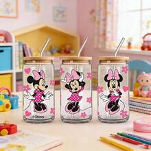 Disney 1个迪士尼玻璃杯，印有可爱的米妮图案，耐用防漏，带吸管，容量480毫升，带防伪码的包装盒。 - 無色 - 查看 6