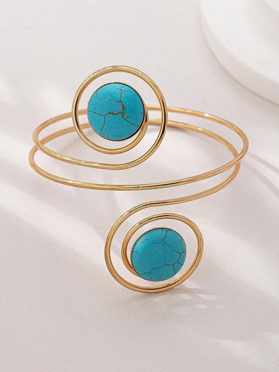 Bracelet de mode en fer de couleur or avec spirale en turquoise pour femmes - Doré - Voir 1