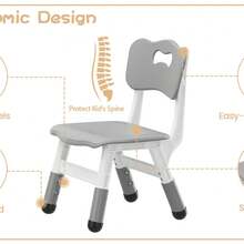 Sillas infantiles ajustables de plástico - Altura regulable en 3 niveles - Estructura ligera y almohadillas antideslizantes - Soporte hasta 180 lbs - Paquete de 2 para hogar, aula o guardería - Gris claro - Ver 2