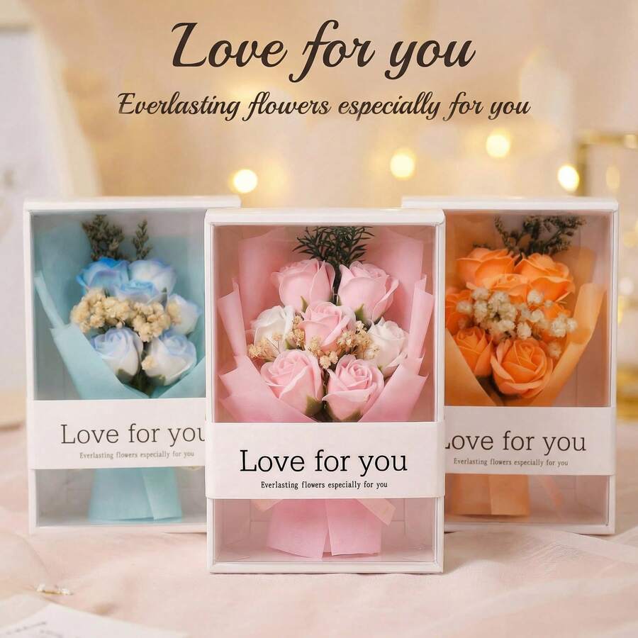 迷你仿真花束礼盒装 | 送给女朋友、妈妈、伴娘的完美礼物 - 多色 - 查看 1