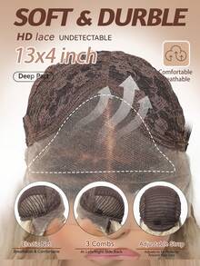 26英寸渐变金色波浪卷蕾丝前假发，耐热合成纤维，适合女性日常佩戴、角色扮演、派对等场合，自然逼真，透气帽设计，长款铂金色波浪假发 - 漸變金色 - 查看 6