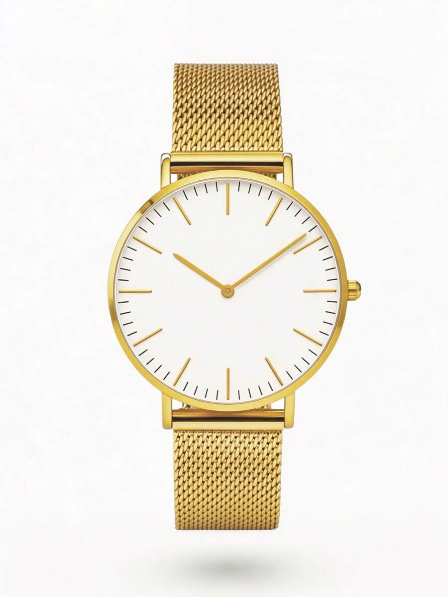 Orologio da donna al quarzo elegante e minimalista, con cinturino in rete dorata e quadrante bianco, orologio da polso casual e versatile, adatto come regalo per le donne