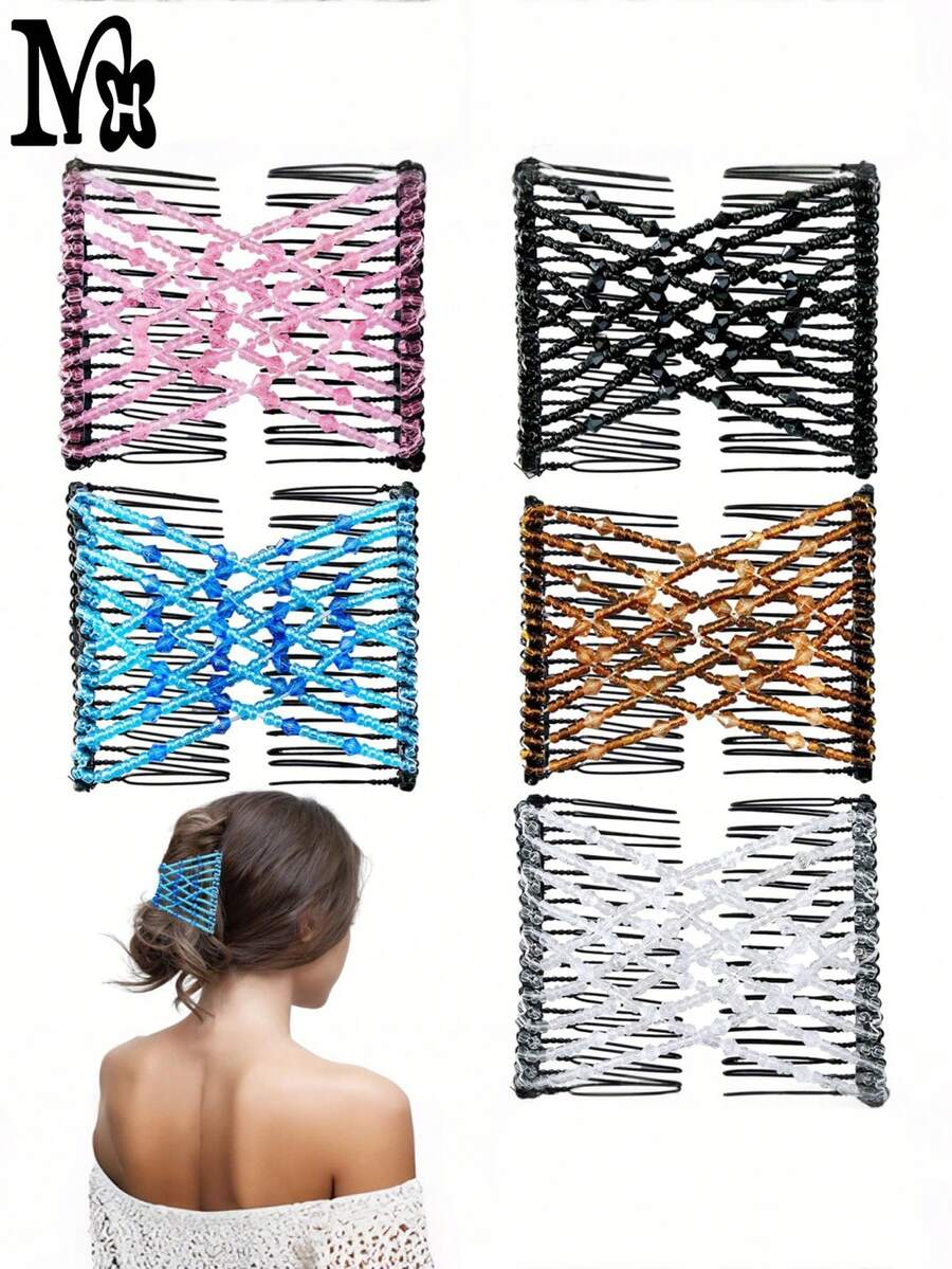 MH 1 buc pieptene magic pentru păr, pieptene dublu elastic, agrafe de păr cu mărgele elastice pentru femei și fete, coafură vintage, accesorii multifuncționale pentru păr, extensie de coc, agrafe de coafat, vară, vacanță, călătorie, festival, petrecere - Multicolor - Vizualizare 1
