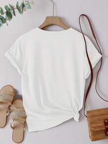 Women's White "Désolée Mais J'écoute Pas" Graphic T-Shirt, Loose Short Sleeves, French Quote Aesthetic, Summer Casual T-Shirt, Soft, Comfortable And Breathable, 2026 Style. - 白色 2 - 查看 5