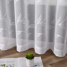 2pcs Sheer Curtains, Decorative Embroidered Faux Linen Curtains, Suitable For Home Kitchen, Living Room And Bedroom - White - View 24
