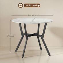HOMCOM 35" Round Dining Table For 2, Modern Kitchen Table With Steel Frame For Living Room, Dining Room, White Marble - White - View 7