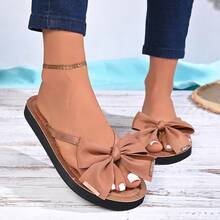 Women's Bow Decor Flip Flops, Fashionable Open Toe Flat Sandals, Casual Beach Thong Slippers For Summer - Brown - View 4