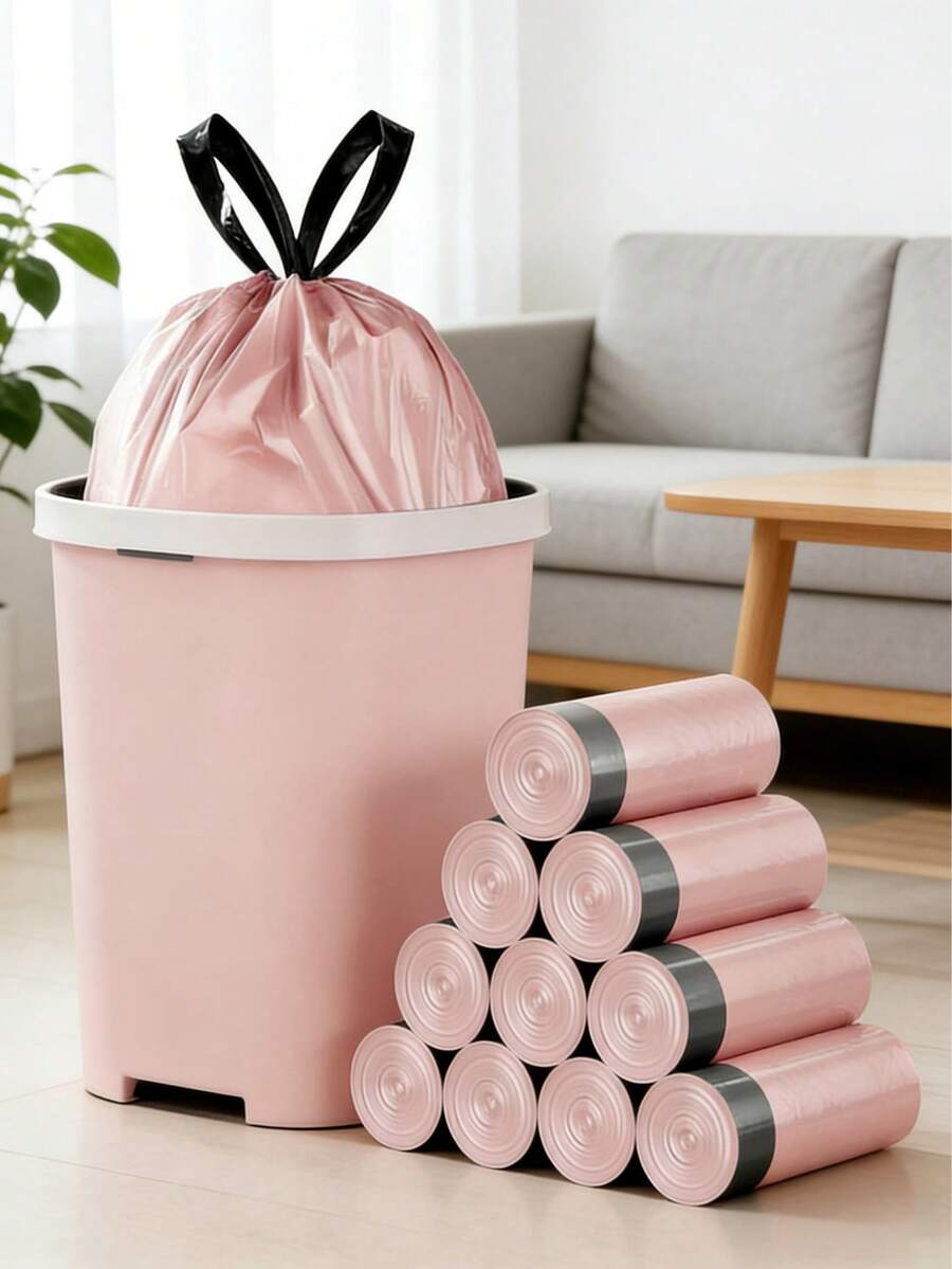 50pcs Small Trash Bags With Drawstring, 4 Gallon Thick Small Trash Can Liners, Odorless/Deodorizing, Multi-Purpose, Suitable For Kitchen, Bathroom, Bedroom, Home, Office Garbage Bin - Multicolor - View 1