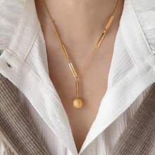 18K镀金几何项链套装，配旋转珠子和5克防褪色锁骨链 - 金色 - 查看 6