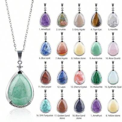 CUPIDCRYSTAL Natural Crystal Agate Gemstone Water Drop Pendant, Gemstone Crystal Inlaid Alloy, Crystal Necklace, Holiday Gift For Women