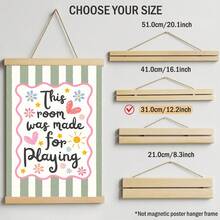 1幅“这间房间是为玩耍而设计的”墙面艺术印刷品，儿童房装饰语录帆布画，复古条纹彩色海报，适用于儿童卧室、游戏室，适合送给新手父母和幼儿，可选择无框或有框。 - 文字 - 查看 15