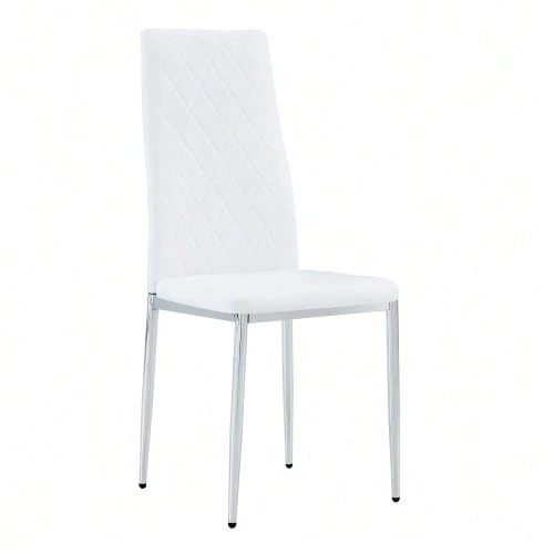 Set Of 4 White Dining Chairs, Diamond Pattern Faux Leather Upholstery, Metal Legs, Modern Style For Kitchen, Living Room, Cafe And Home Office. - White - View 1