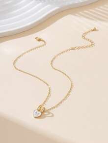 1 buah Kalung Liontin Hati Bentuk Tetesan Minyak Putih Buatan Tangan dengan Desain Minimalis Kasual untuk Wanita - Yellow Gold - View 3