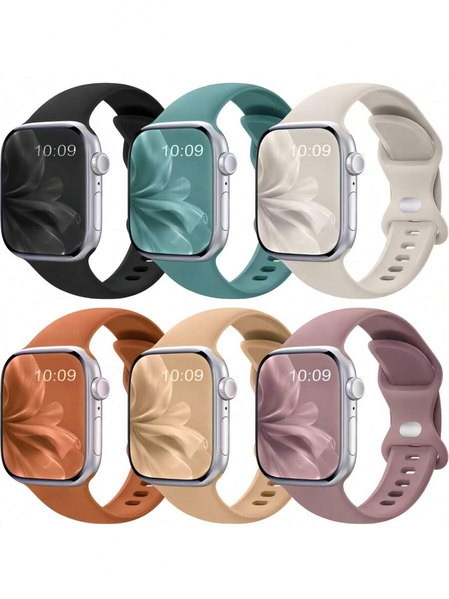 6条柔软硅胶防水替换表带，兼容 41mm、40mm、38mm、45mm、44mm、46mm、42mm、49mm，适用于 Ultra、SE、Series 10、9、8、7、6、5、4、3、2、1，男女皆宜。