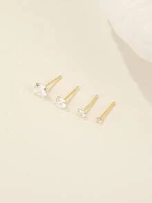 EleRunis 1pc 925 Sterling Silver Classic 2/3/4/5mm 4-Prong Design Nose Stud, Lightweight Delicate Earrings Studs Suitable For Women's Daily Wear - Gold - View 9