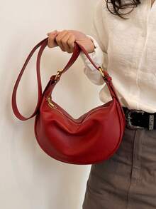 新款时尚女士纯色简约单肩包，PU材质，适合约会、购物，百搭优雅 - 紅色 - 查看 8