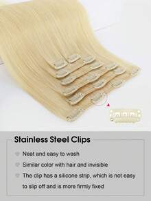 Tóc nối kẹp SUYYA 14 inch làm từ tóc người Remy tự nhiên, màu vàng bạch kim, tóc thật thẳng mượt, dành cho nữ. - S613 - Xem 4