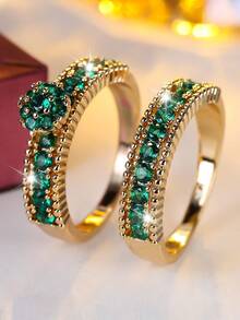 2pcs Vintage Palace Style Flower Ring + Stacking Ring Set, Luxury Retro Elegant Versatile Accessories - Ring Set - View 32