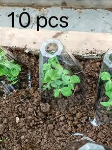 透明塑料植物罩 - 可重复使用的迷你温室，防霜冻、遮阴、防鸟防蜗牛，植物生长和园艺必备工具 - 多色 - 查看 9