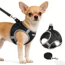 2件套宠物狗旅行胸背带套装，狗狗胸带和牵引绳套装，户外散步胸背带，易于调节的胸带 - 彩色 - 查看 27