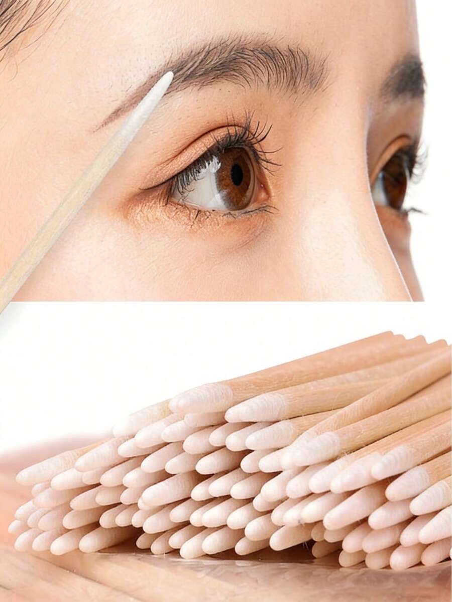 200pcs Portable Applicator Set, Suitable For Eyeliner, Nail Polish Remover, Cleaning Nail Crevices, Small Tip Wooden Pointed Design - Multicolor - View 1