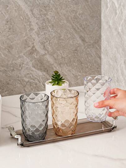 Cốc đựng bàn chải đánh răng trong suốt họa tiết kim cương (2 chiếc/4 chiếc), cốc đựng nước uống gia dụng.