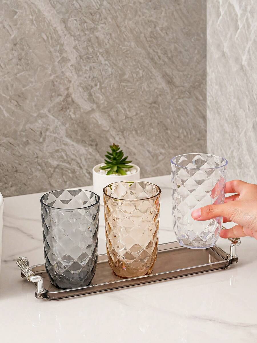 2个/4个装菱形图案透明牙刷架杯，家用饮水杯 - 彩色 - 查看 1