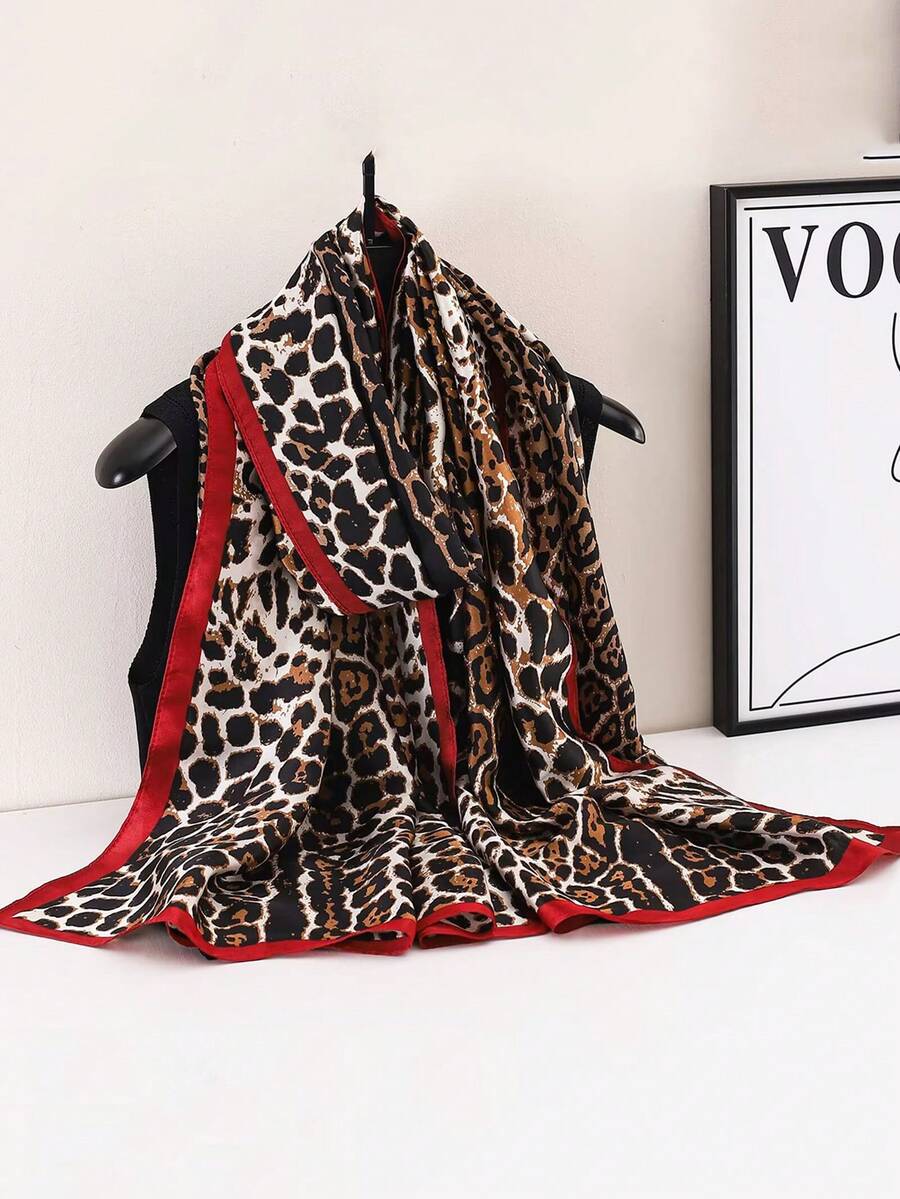 1 chiếc khăn choàng nữ họa tiết da báo phong cách Boho, khăn voan satin cỡ lớn 180*90cm, khăn trùm đầu thường ngày kiểu Châu Âu và Mỹ. - Khăn choàng dài nhiều màu, 180*90cm - Xem 1